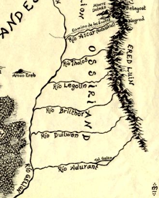 OSSIRIAND. La isla de Tol Galen está en el río Adurant, al sur.